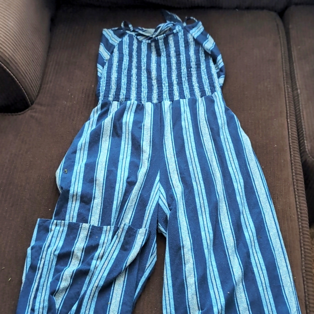 No Boundaries Blue Striped Jumpsuit